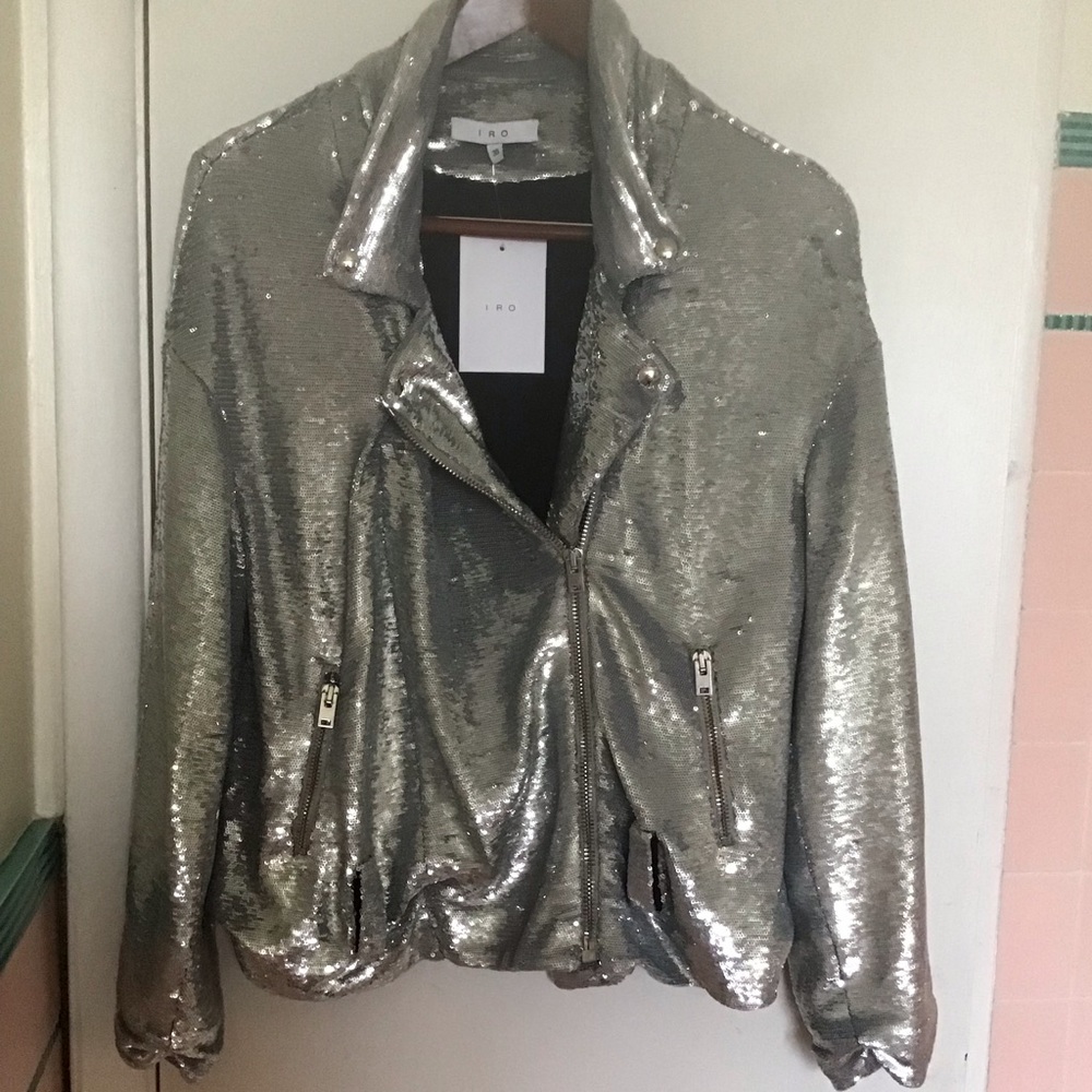 NWT Iro silver sequin Oliv jacket motorcycle style